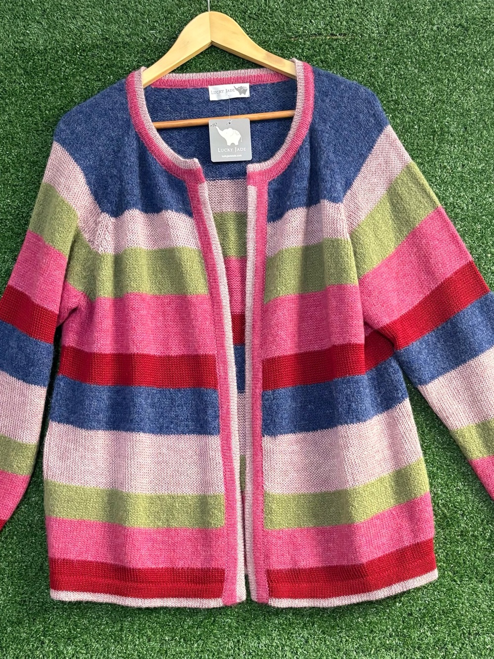 Multi-Colored Striped Superfine Alpaca Wool Blend Open Front Cardigan NWT M-L